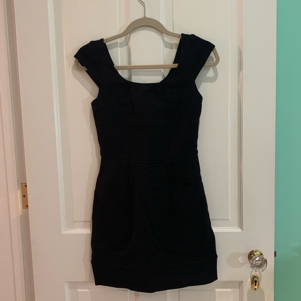 Black cap-sleeve BCBG mini-dress